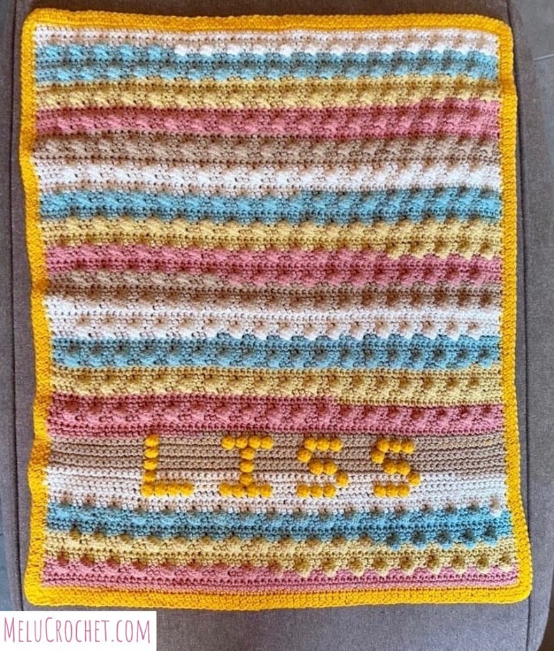 Customisable baby blanket Create your own bobble stitch Chart Baby Name Polka Dot / Customize Modern pattern Melu Crochet boy/girl crib image 10