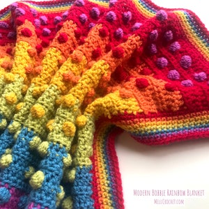 Modern Bobble Rainbow Blanket pattern by Melu Crochet Baby Afghan comforter and throw for unisex/boy/girl or home image 10