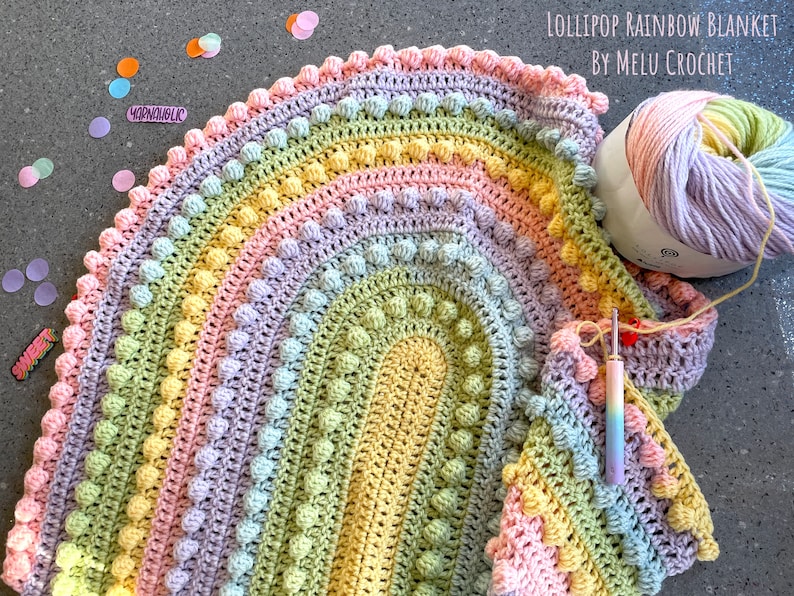 Motif de couverture arc-en-ciel Lollipop par Melu Crochet Baby Afghan doudou et jeté pour unisexe/garçon/fille ou maison image 9