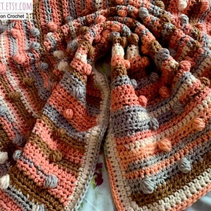 Easy Modern Diagonal Bobble Filet Blanket Pattern by Melu Crochet beginner UK & US Baby Afghan comforter and throw for unisex/boy/girl/home image 9