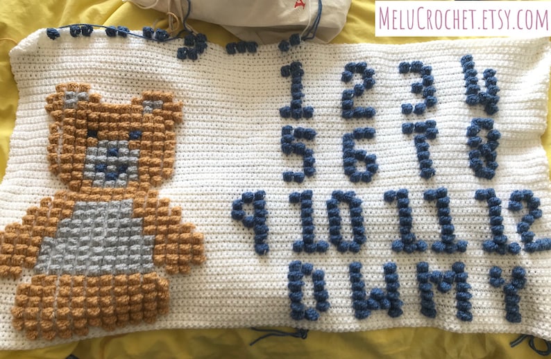 Teddy Milestone Bobble Stitch Blanket Pattern by Melu Crochet image 4