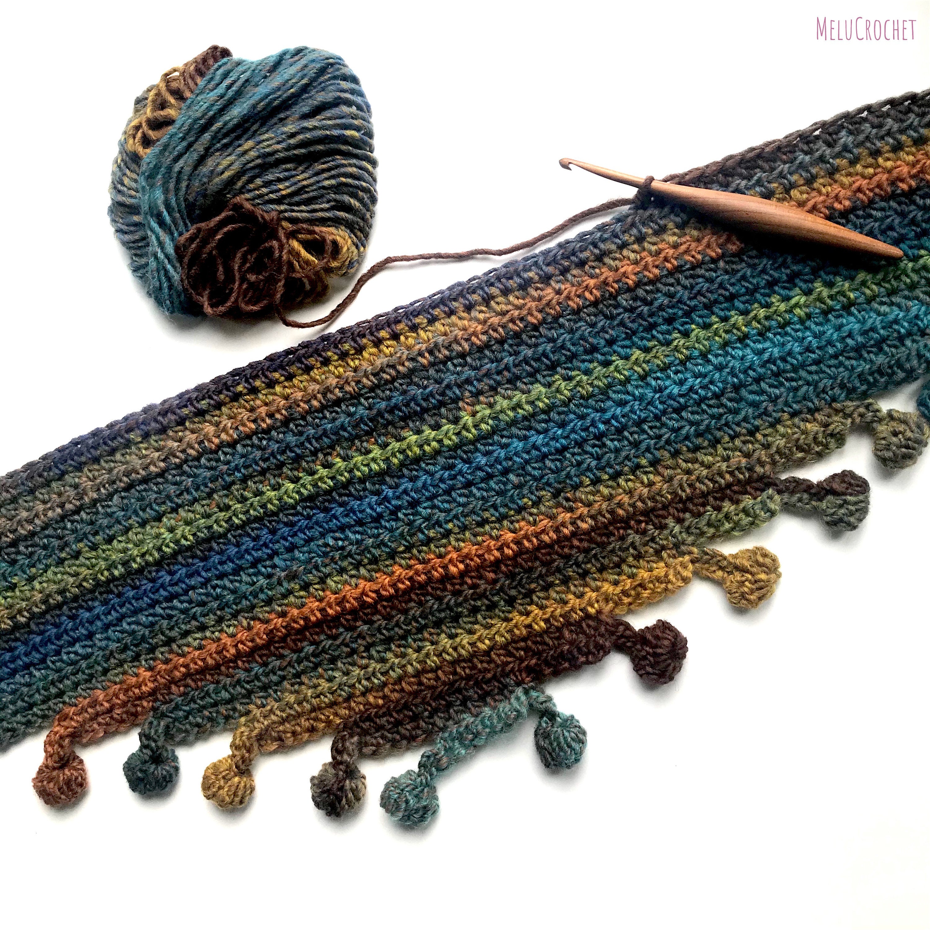 Sidestep Bobble Pom Pom Wrap by Melu Crochet Pattern Self Stripe Ladies ...