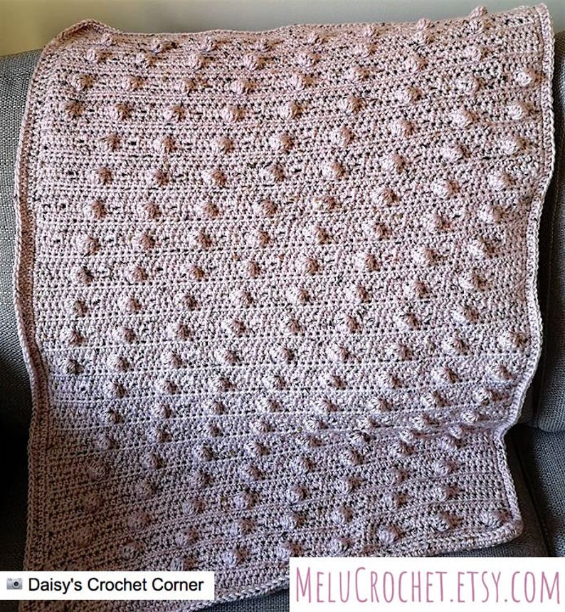 Easy Modern Diagonal Bobble Filet Blanket Pattern by Melu Crochet beginner UK & US Baby Afghan comforter and throw for unisex/boy/girl/home image 6