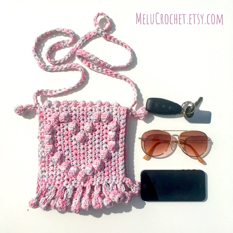 Bobble Pom Pom Heart Bag by Melu Crochet Adult/Child modern cotton bag bobble stitch/pompom Easy chart, photo tutorial full written pattern image 3