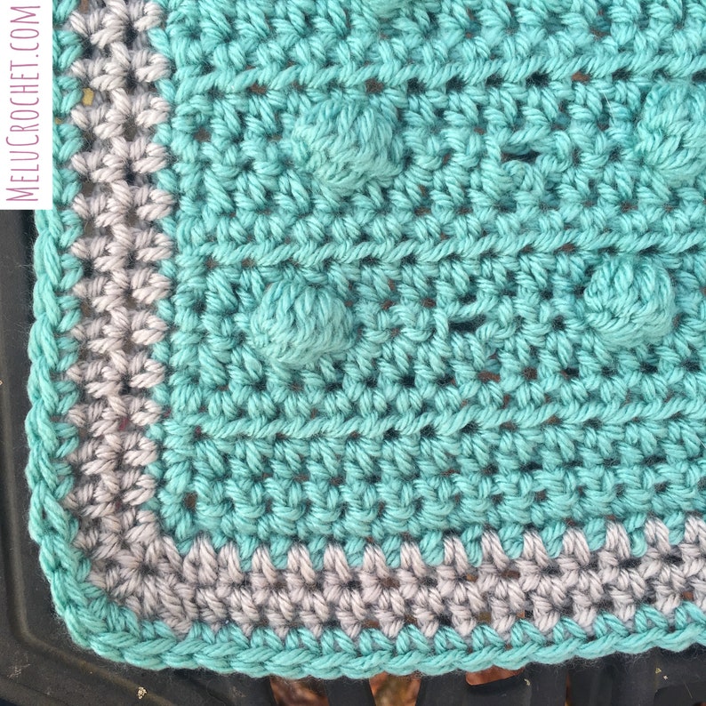 Easy Modern Diagonal Bobble Filet Blanket Pattern by Melu Crochet beginner UK & US Baby Afghan comforter and throw for unisex/boy/girl/home image 8