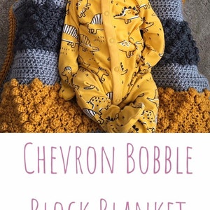 Chevron Bobble Block Blanket Pattern by Melu Crochet easy to read UK & US Baby Afghan comforter and throw for unisex/boy/girl or home image 10