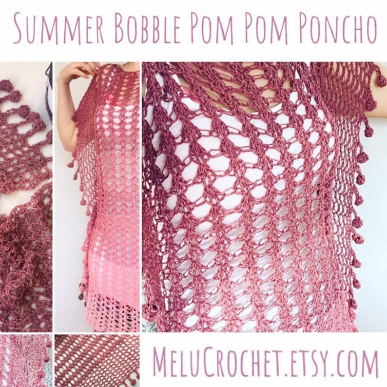 Adult Size LARGE Melu Crochet Summer Bobble Pom Pom Poncho Pattern including chart Ladies/womens/woman/adult/women easy to read UK & US image 6