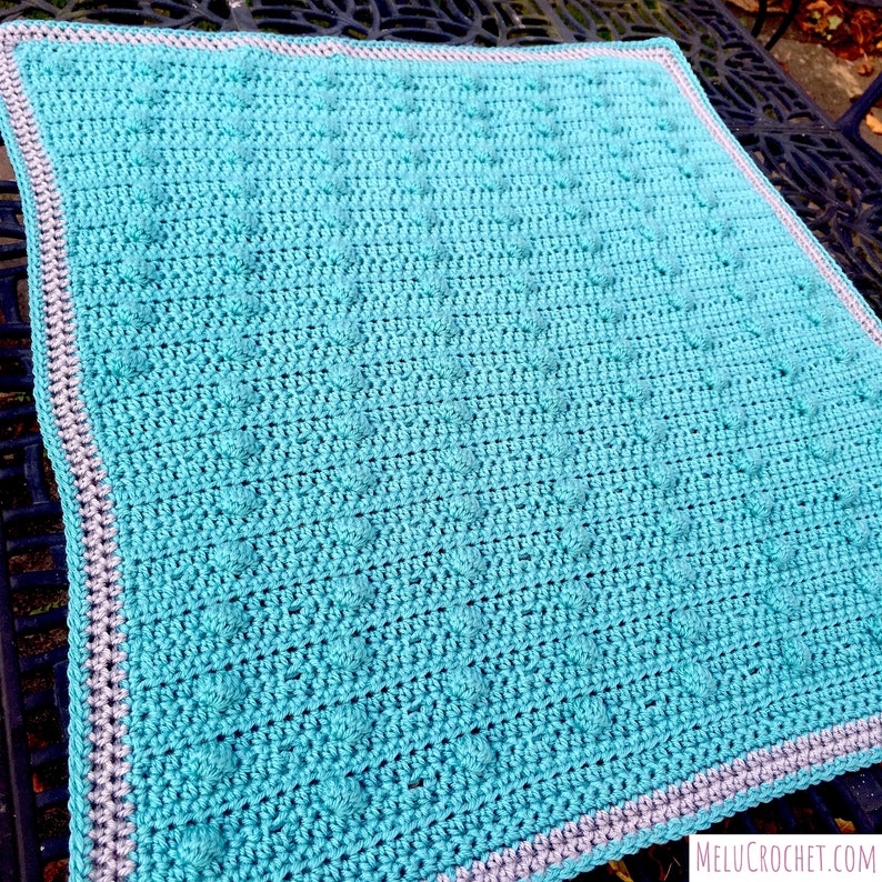 Easy Modern Diagonal Bobble Filet Blanket Pattern by Melu Crochet beginner UK & US Baby Afghan comforter and throw for unisex/boy/girl/home image 10