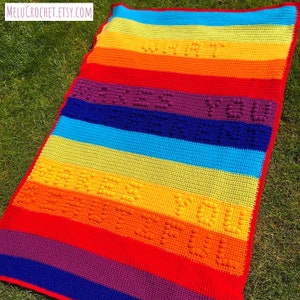 What makes you different makes you beautiful blanket By Melu Crochet pattern Modern rainbow baby nursery bobble stitch Chart/Puff/Popcorn image 6