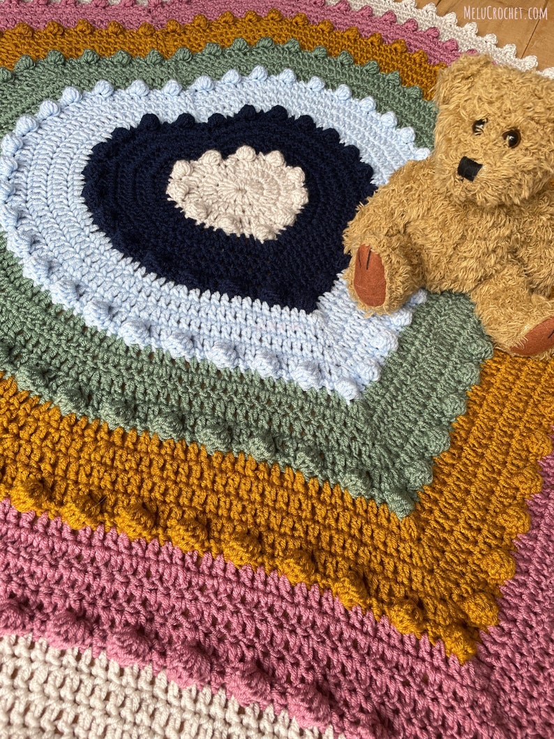 Atria Heart Bobble Blanket pattern by Melu Crochet Baby Afghan comforter and throw for unisex/boy/girl or home image 2