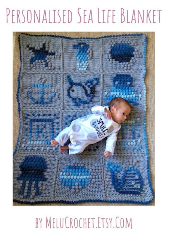 Personalised Sea Life Baby Blanket Pattern by Melu Crochet Narwhal