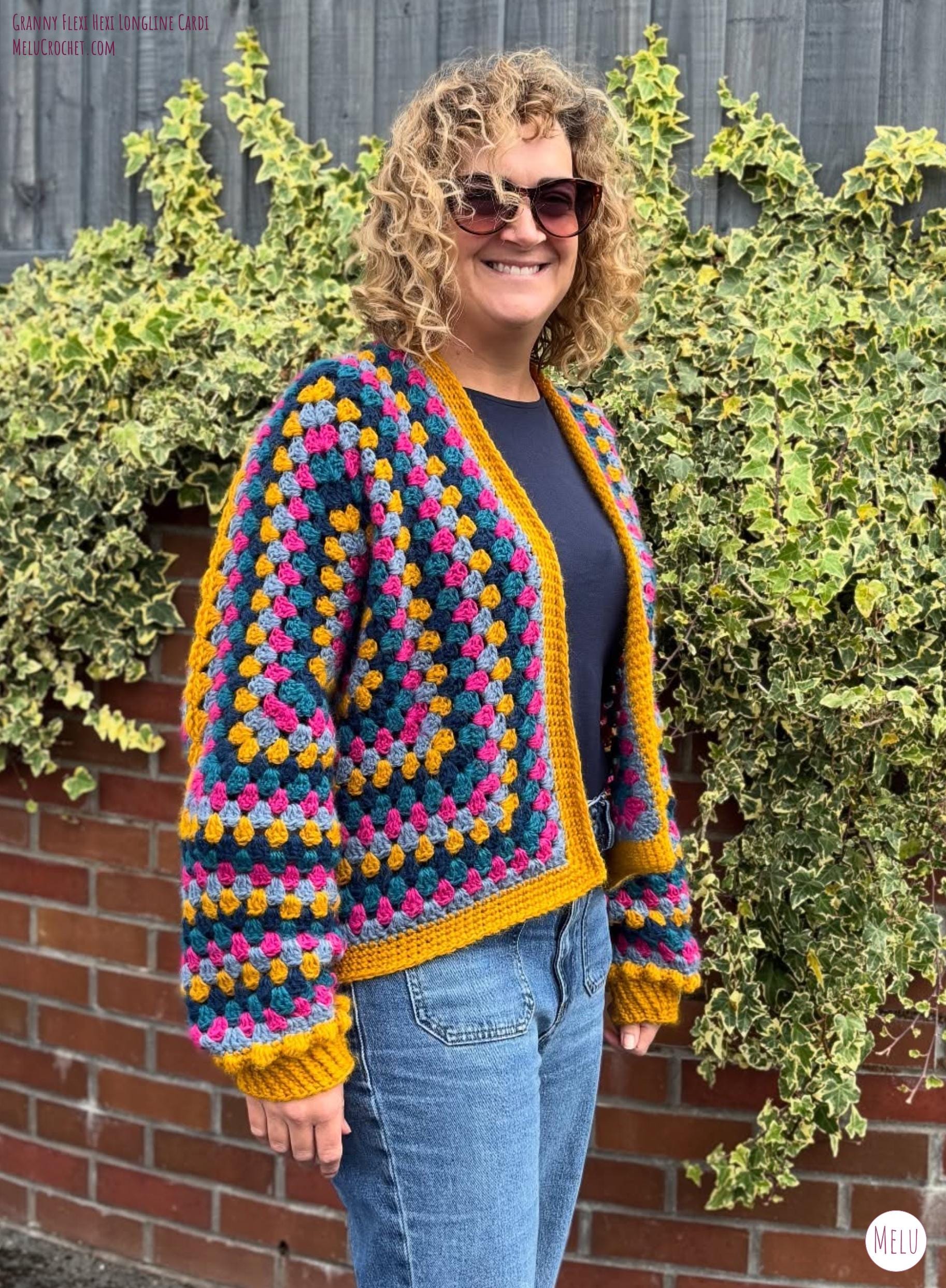 Granny Flexi Hexi Longline Cardi Pattern by Melu Crochet Inclusive