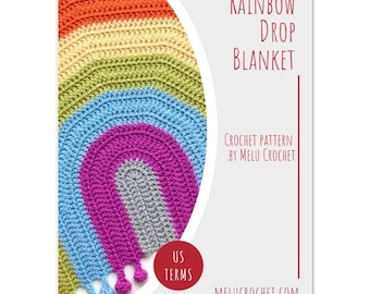 Printed A4 Physical Booklet Posted to you- ENGLISH US Terms- Rainbow Drop Blanket pattern by Melu Crochet Baby Afghan comforter & throw