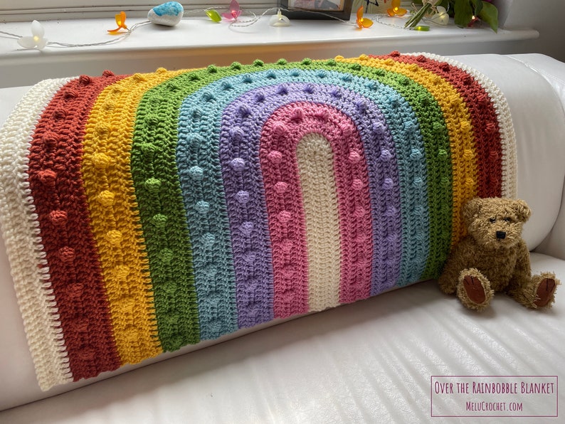 Over the Rainbobble Blanket pattern by Melu Crochet Baby Afghan comforter and throw for unisex/boy/girl or home image 2