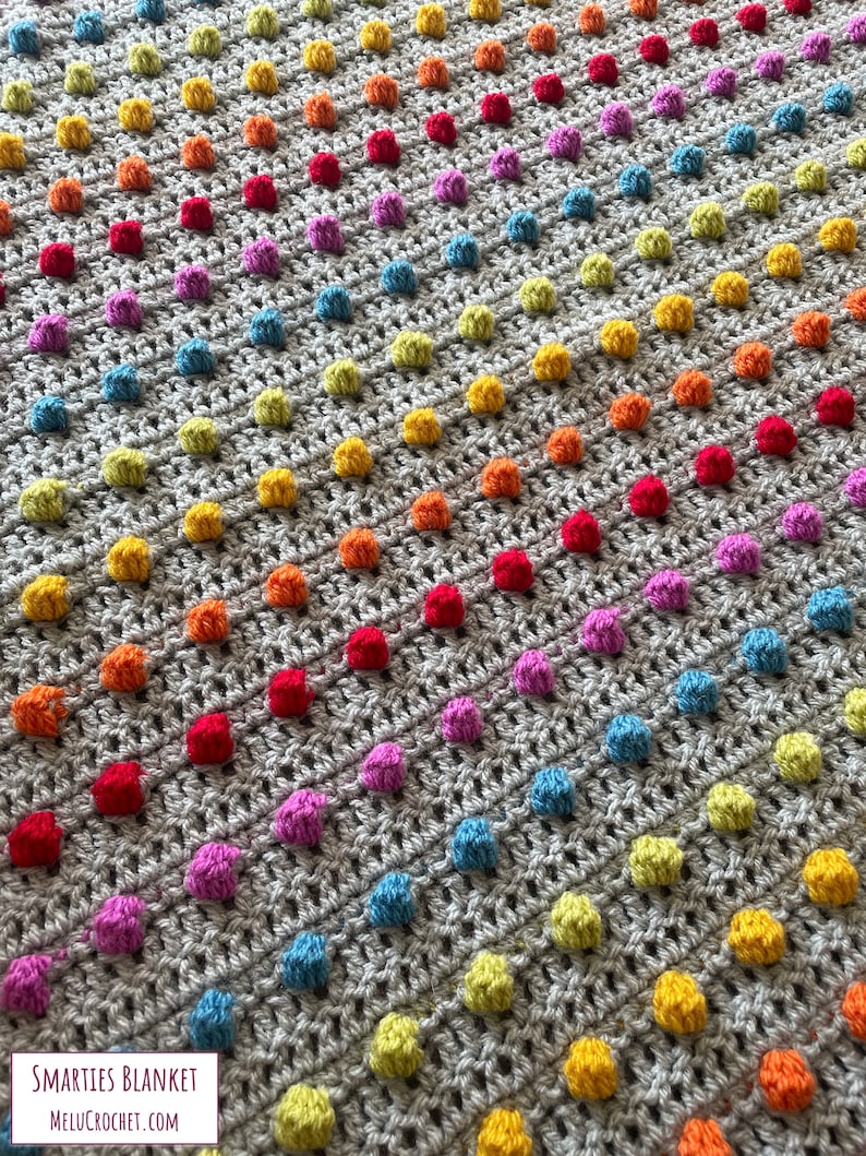 Smarties Bobble Blanket pattern by Melu Crochet Rainbow Baby Afghan comforter and throw for unisex/boy/girl or home image 4