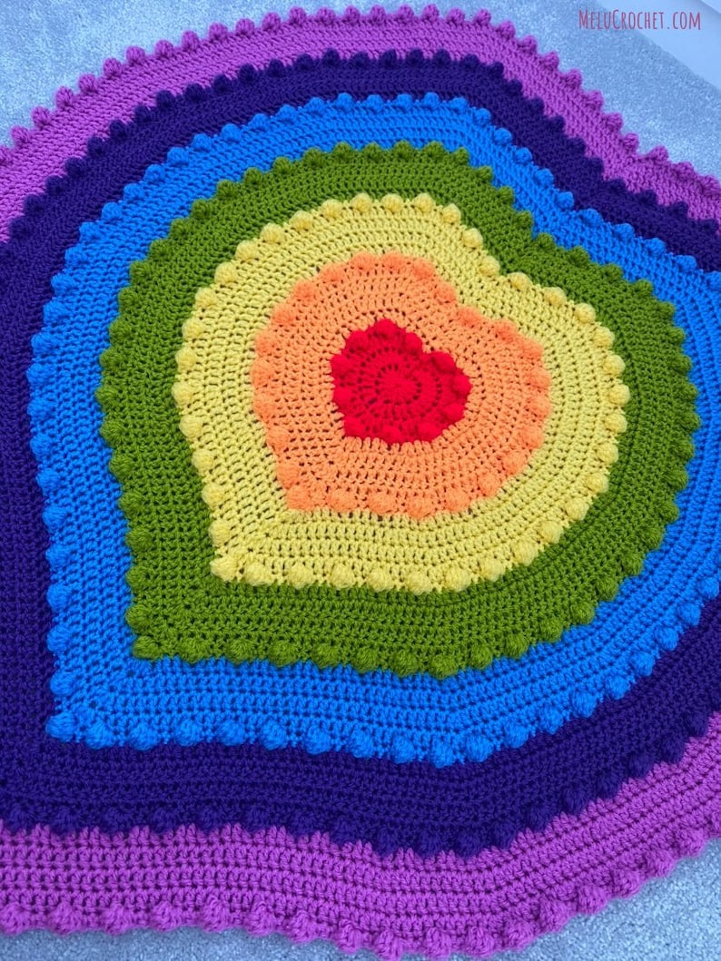 Atria Heart Bobble Blanket pattern by Melu Crochet Baby Afghan comforter and throw for unisex/boy/girl or home image 7