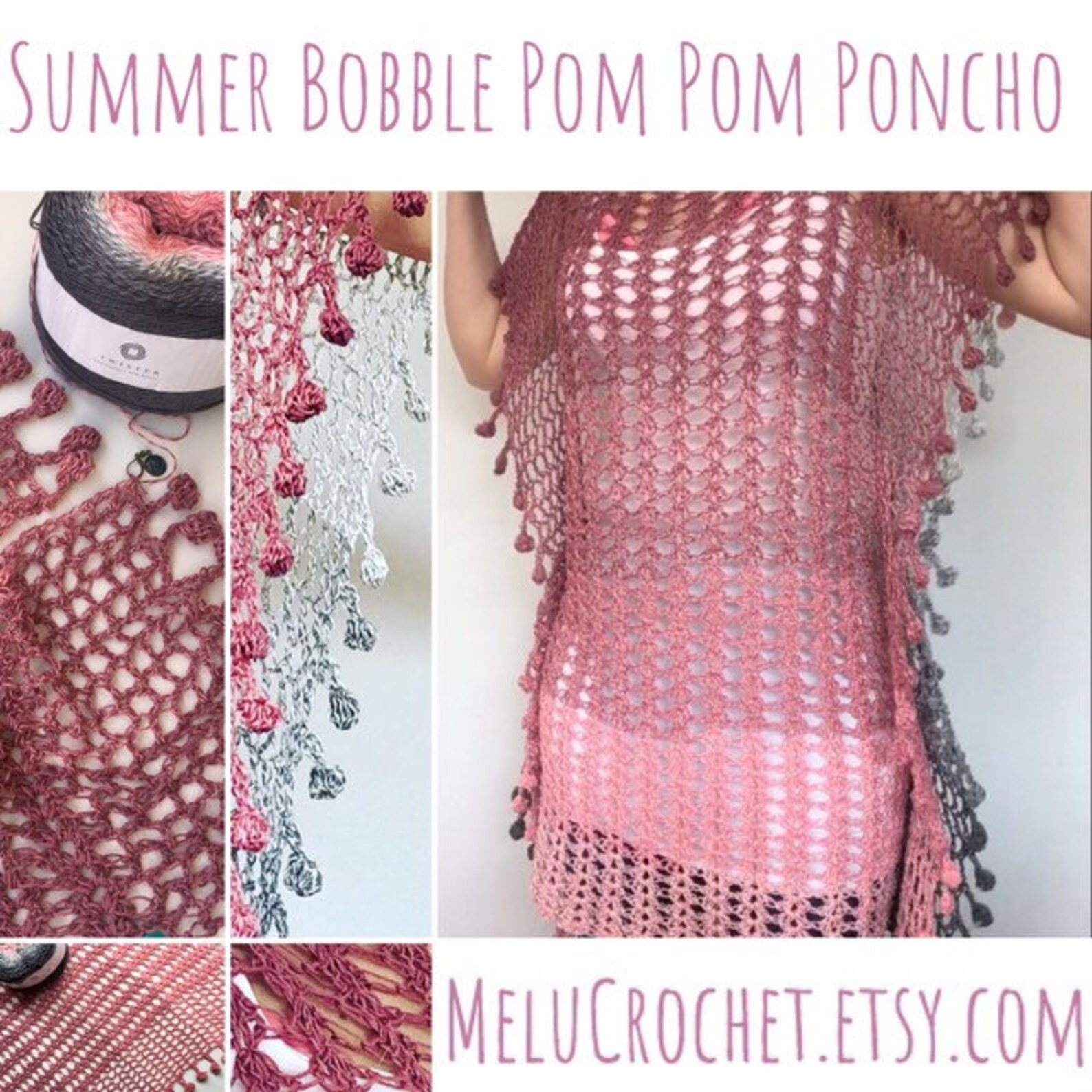 Adult Size LARGE Melu Crochet Summer Bobble Pom Pom Poncho Pattern ...