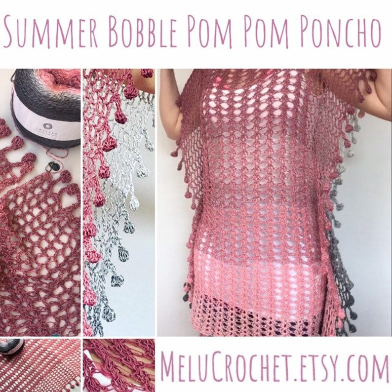 Adult Size LARGE Melu Crochet Summer Bobble Pom Pom Poncho Pattern including chart Ladies/womens/woman/adult/women easy to read UK & US image 9