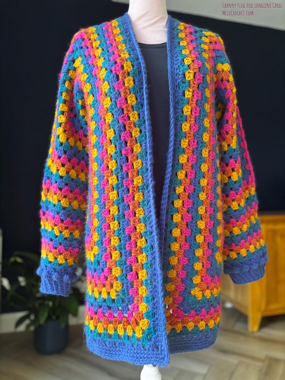 Granny Flexi Hexi Longline Cardi Pattern by Melu Crochet Inclusive