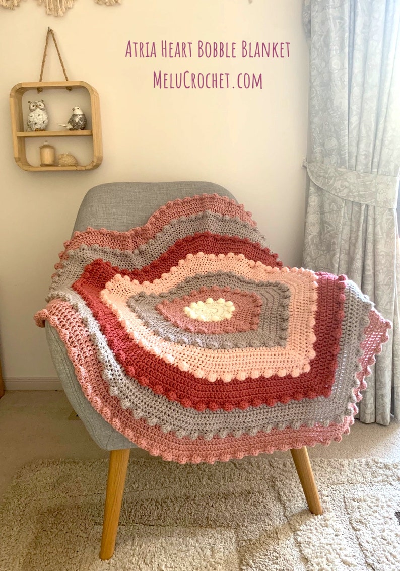 Atria Heart Bobble Blanket pattern by Melu Crochet Baby Afghan comforter and throw for unisex/boy/girl or home image 8