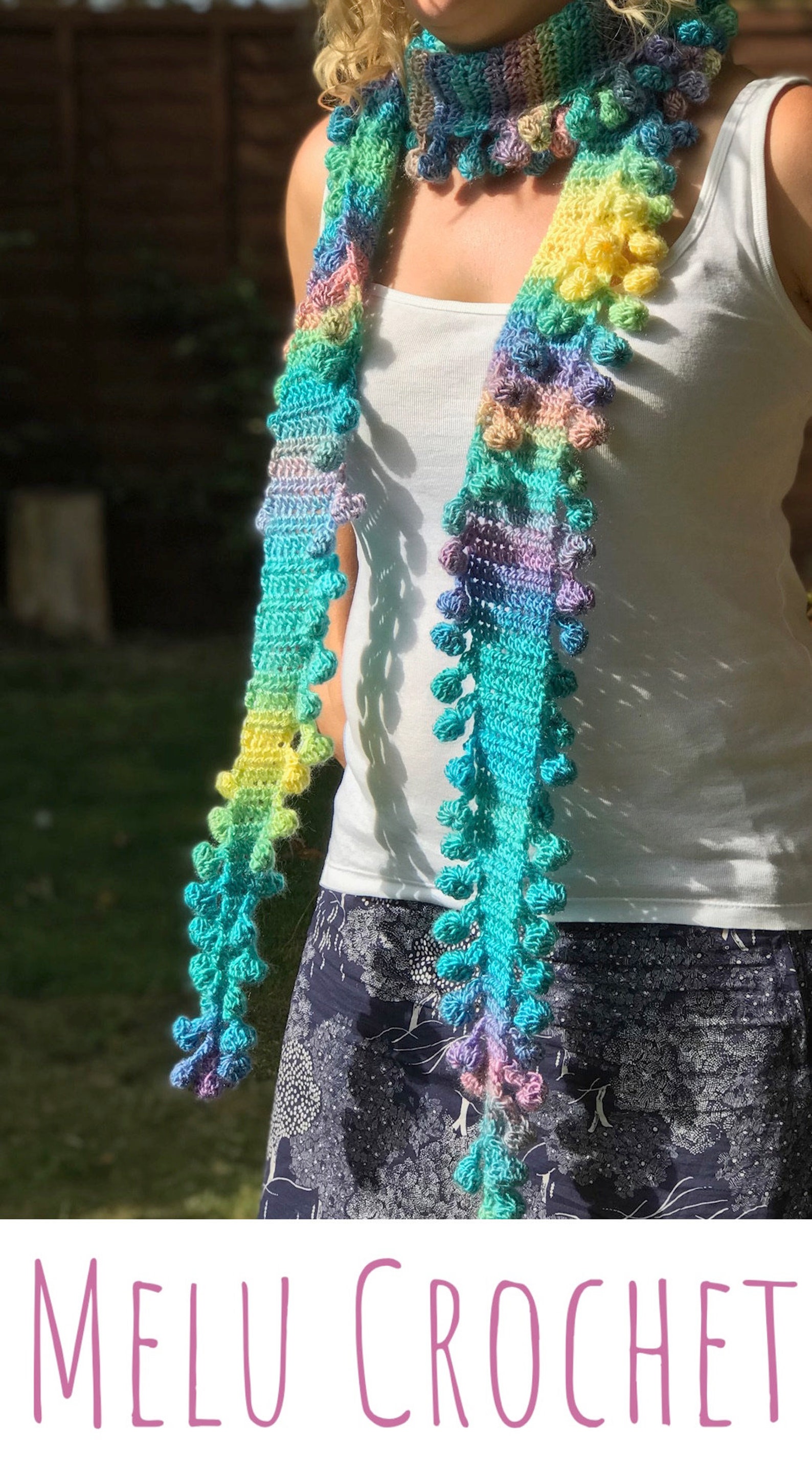 Bobble Pom Pom Scarf by Melu Crochet US and UK Pattern Ladies/womens ...
