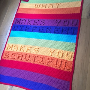 What makes you different makes you beautiful blanket By Melu Crochet pattern Modern rainbow baby nursery bobble stitch Chart/Puff/Popcorn image 1