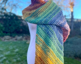 Chunky OmbRainbow Scarf by Melu Crochet US and UK Pattern Ladies/womens/woman/men/adult/women wrap/scarf/shawl