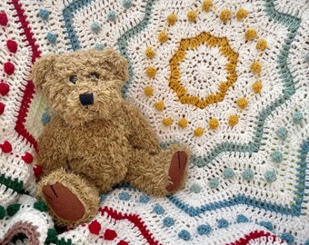 Candy Dot Star Blanket pattern by Melu Crochet Baby Afghan comforter and throw for unisex/boy/girl or home