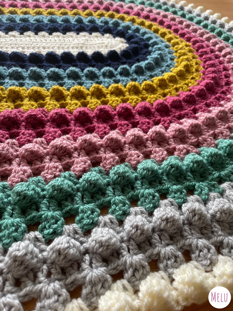 Granny Bobblina Rainbow Blanket pattern by Melu Crochet Baby Afghan comforter and throw for unisex/boy/girl or home image 4