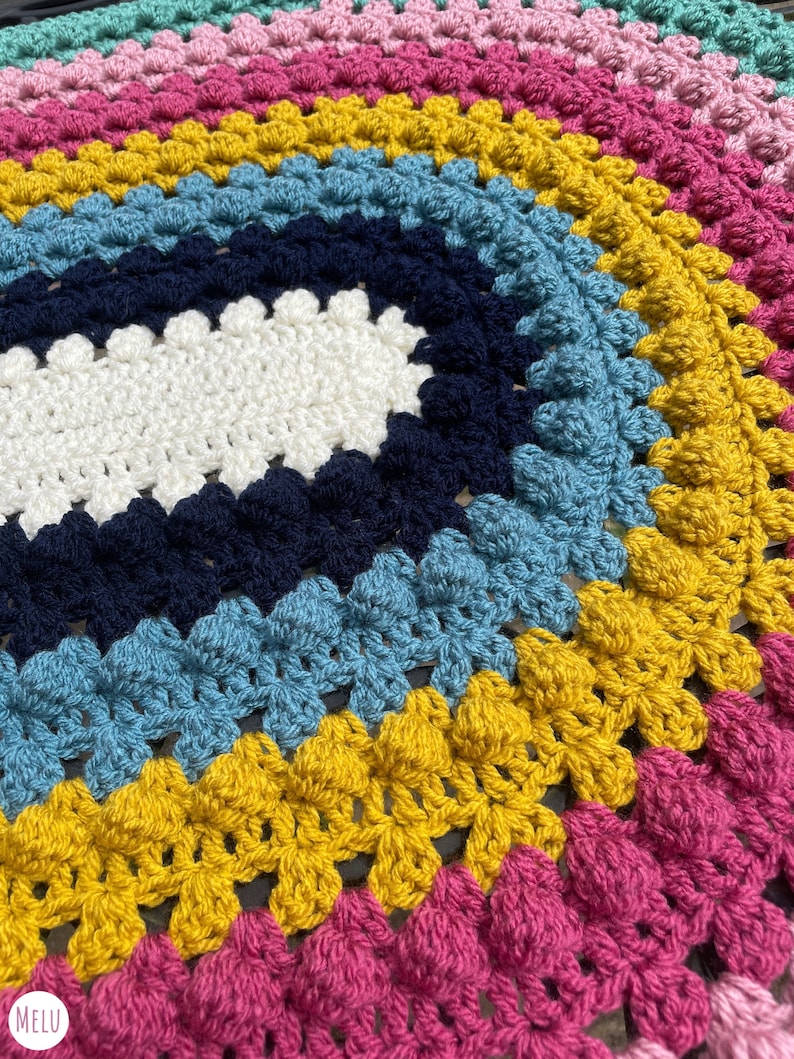 Granny Bobblina Rainbow Blanket pattern by Melu Crochet Baby Afghan comforter and throw for unisex/boy/girl or home image 3