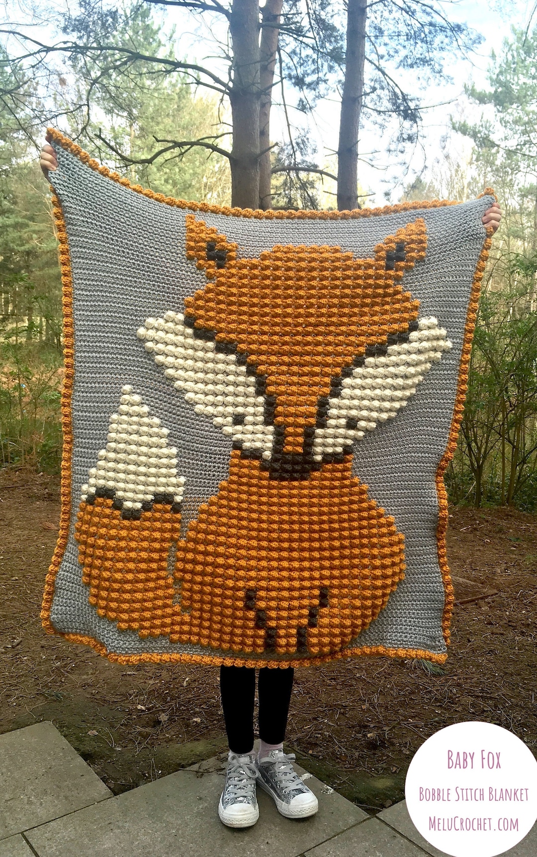 Baby Fox Bobble Stitch Blanket by Melu Crochet Pattern Modern