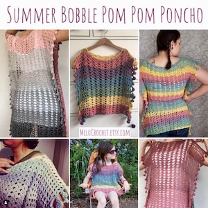 Adult Size XLARGE Melu Crochet Summer Bobble Pom Pom Poncho Pattern including chart Ladies/womens/woman/adult/women easy to read UK & US image 5