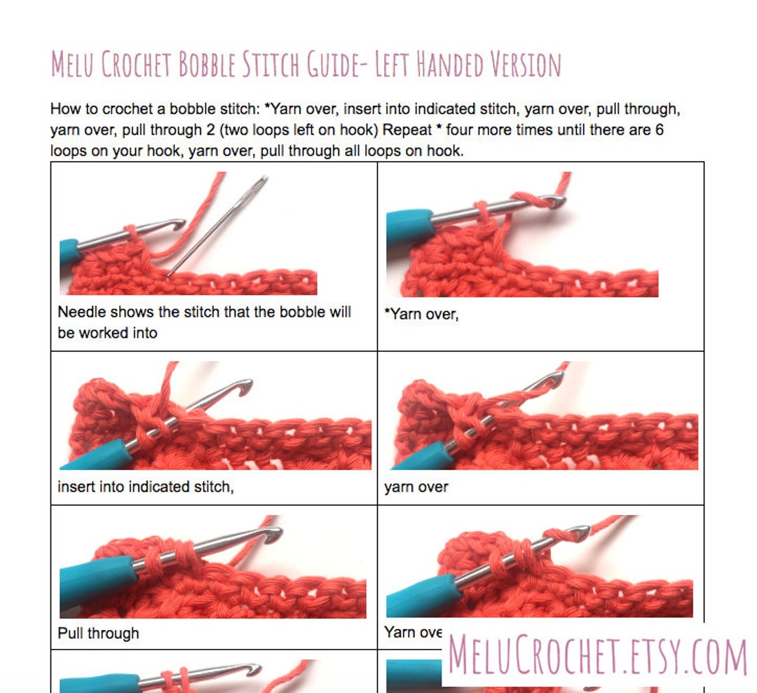 Bobble Stitch Guide LEFT HANDED Version PDF by Melu Crochet, Help, How
