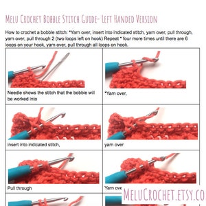 Bobble Stitch guide LEFT HANDED version PDF by Melu Crochet, help, how-to, step by step guide