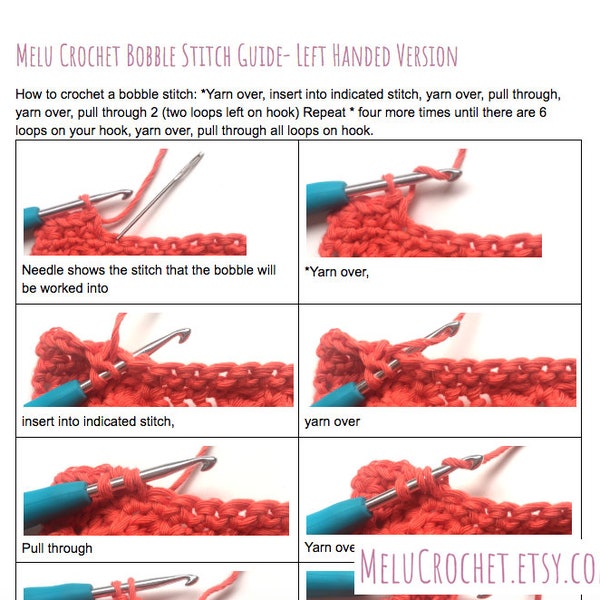 Bobble Stitch guide LEFT HANDED version PDF by Melu Crochet, help, how-to, step by step guide