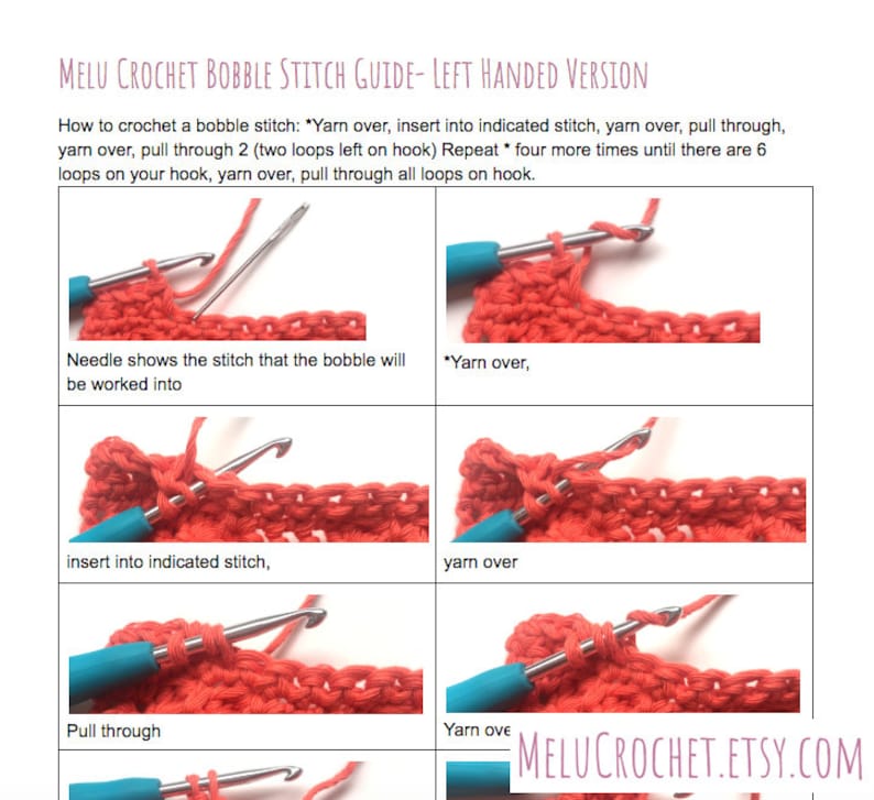 Bobble Stitch guide LEFT HANDED version PDF by Melu Crochet image 1