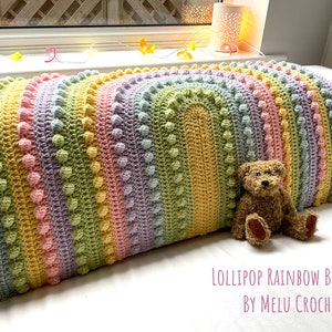 Motif de couverture arc-en-ciel Lollipop par Melu Crochet Baby Afghan doudou et jeté pour unisexe/garçon/fille ou maison image 7