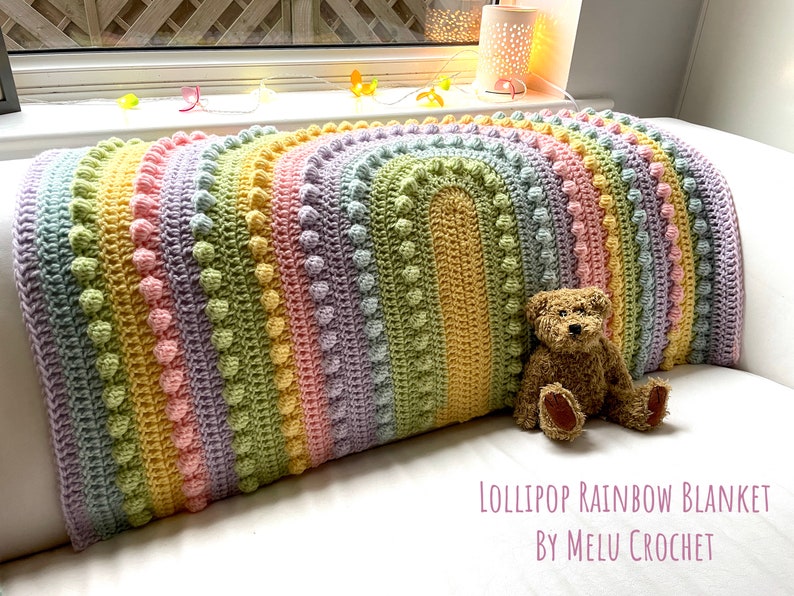 Lollipop Rainbow Blanket pattern by Melu Crochet Baby Afghan comforter and throw for unisex/boy/girl or home image 7