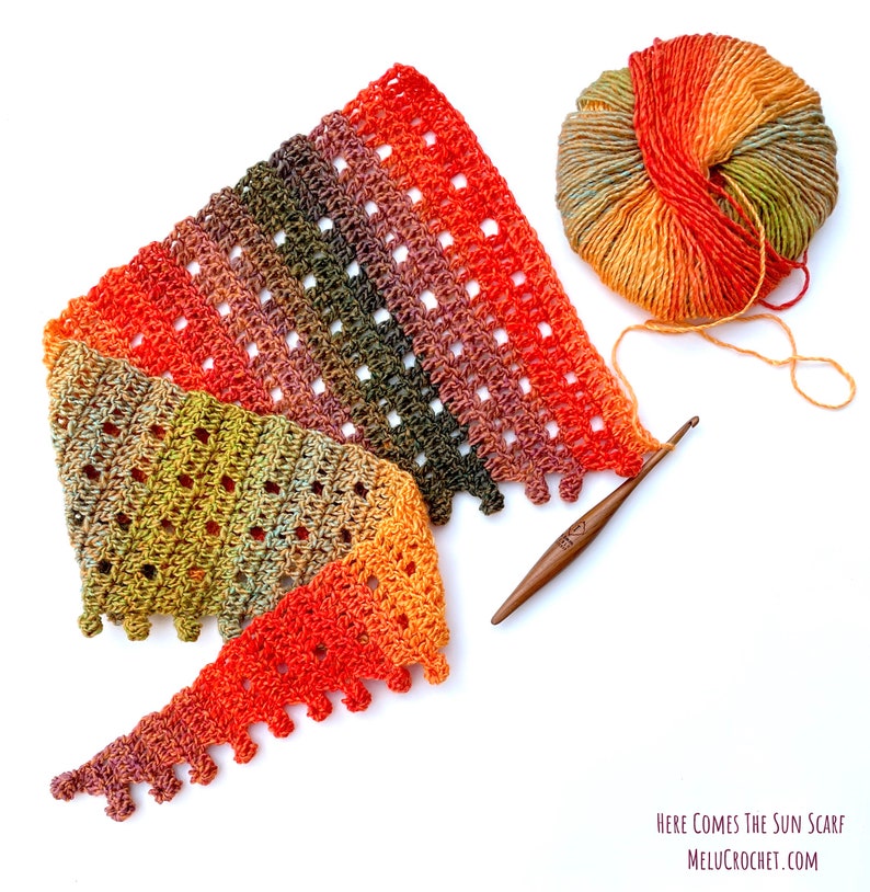 Here Comes The Sun Scarf by Melu Crochet US and UK Pattern Ladies/womens/woman/adult/women easy to read chart included shawl/wrap image 4