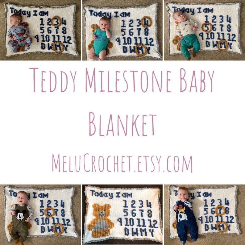 Teddy Milestone Bobble Stitch Blanket Pattern by Melu Crochet Etsy UK