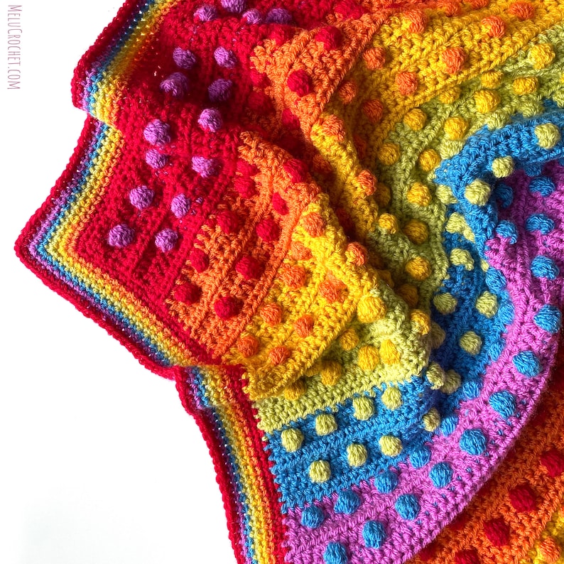 Modern Bobble Rainbow Blanket pattern by Melu Crochet Baby Afghan comforter and throw for unisex/boy/girl or home image 6
