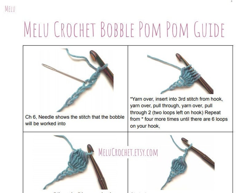 Bobble Pom Pom Guide PDF by Melucrochet Help Howto Step by Etsy