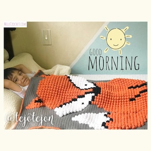 Baby Fox Bobble Stitch Blanket by Melu Crochet pattern Modern woodland nursery Chart/Puff stitch/Popcorn steek guide included pixel art image 6