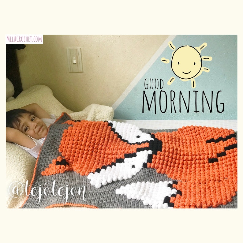 Baby Fox Bobble Stitch Blanket by Melu Crochet pattern Modern woodland nursery Chart/Puff stitch/Popcorn steek guide included pixel art image 6