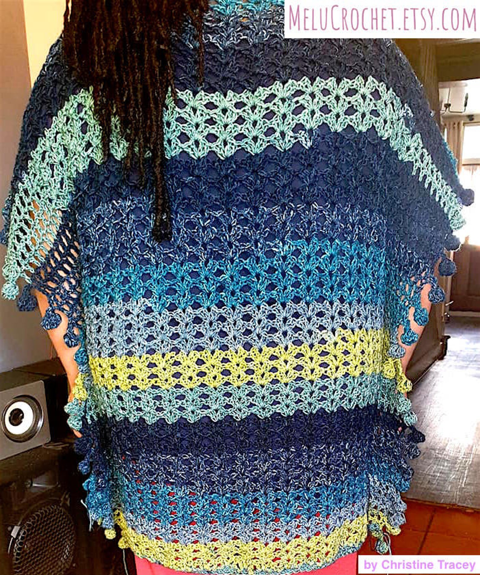 Adult Size XXLARGE Melu Crochet Summer Bobble Pom Pom Poncho Pattern ...