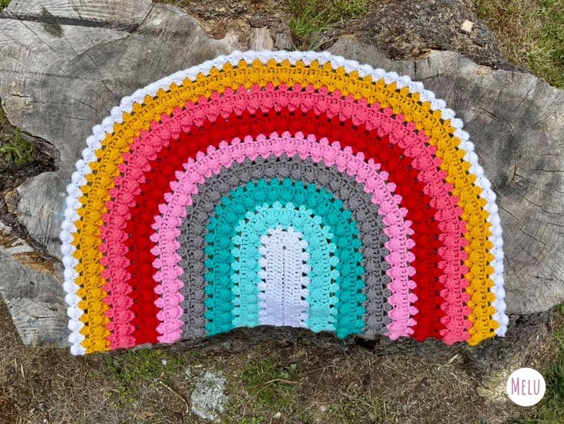 Granny Bobblina Rainbow Blanket pattern by Melu Crochet Baby Afghan comforter and throw for unisex/boy/girl or home image 7