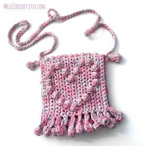 Bobble Pom Pom Heart Bag by Melu Crochet Adult/Child modern cotton bag bobble stitch/pompom Easy chart, photo tutorial full written pattern image 2