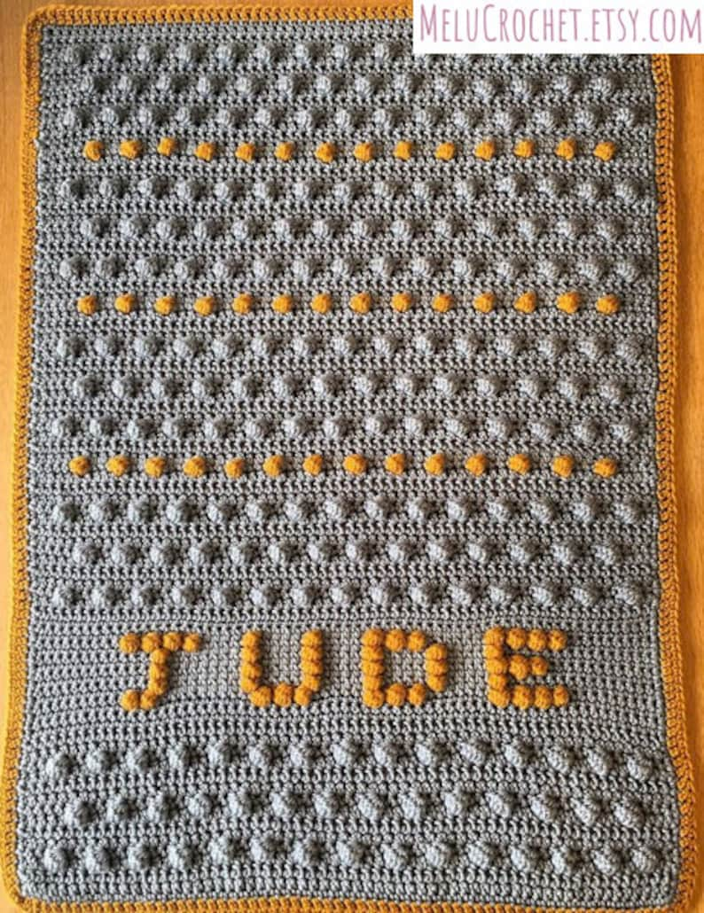 Customisable baby blanket Create your own bobble stitch Chart Baby Name Polka Dot / Customize Modern pattern Melu Crochet boy/girl crib image 8