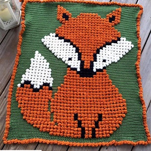 Baby Fox Bobble Stitch Blanket by Melu Crochet pattern Modern woodland nursery Chart/Puff stitch/Popcorn steek guide included pixel art image 7