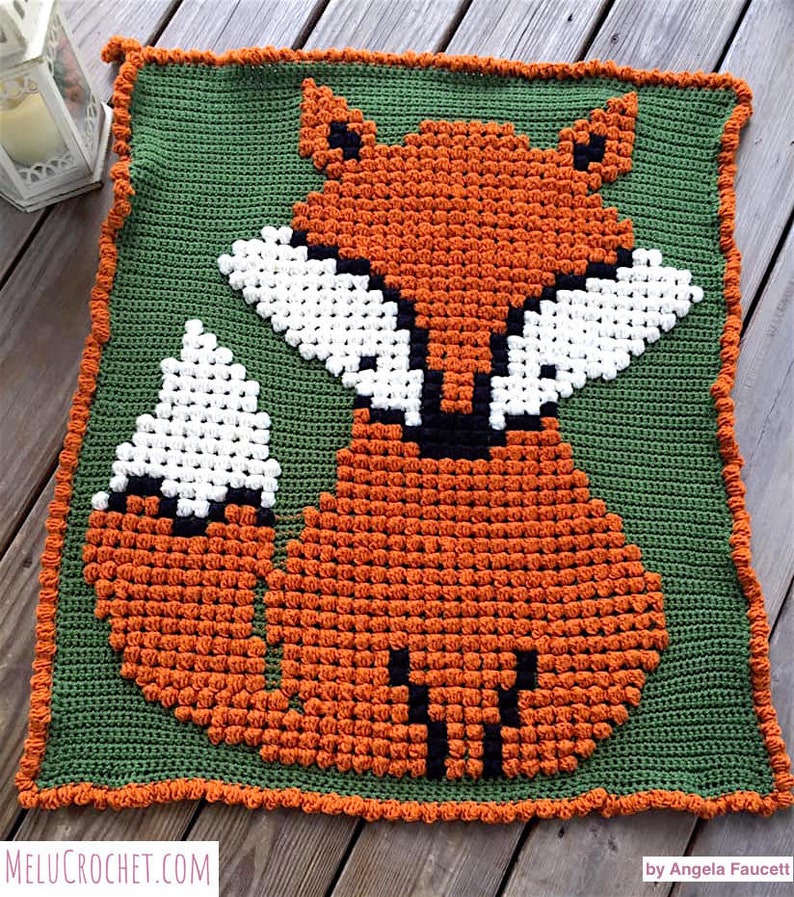 Baby Fox Bobble Stitch Blanket by Melu Crochet pattern Modern woodland nursery Chart/Puff stitch/Popcorn steek guide included pixel art image 7